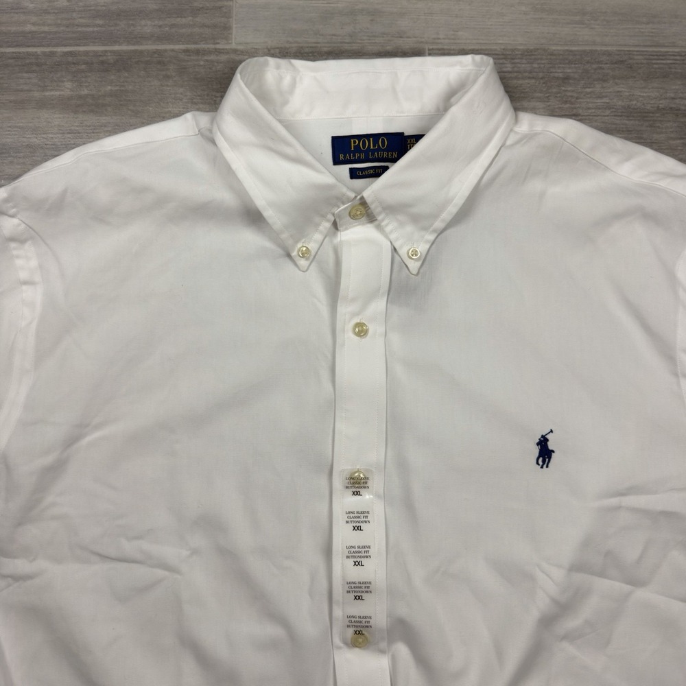 $125 Polo Ralph Lauren Classic Fit White Button Up Shirt Men's XXL Blue Pony NWT